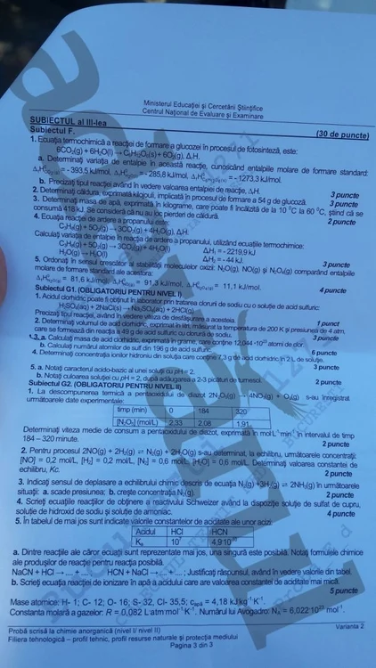 Proba E. Chimie Anorganică (nivel 1 şi 2)- sesiunea de toamnă