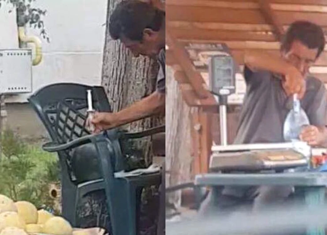 Bărbatul injecta pepenii în văzul lumiiFoto: captură video