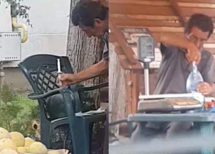 Bărbatul injecta pepenii în văzul lumiiFoto: captură video
