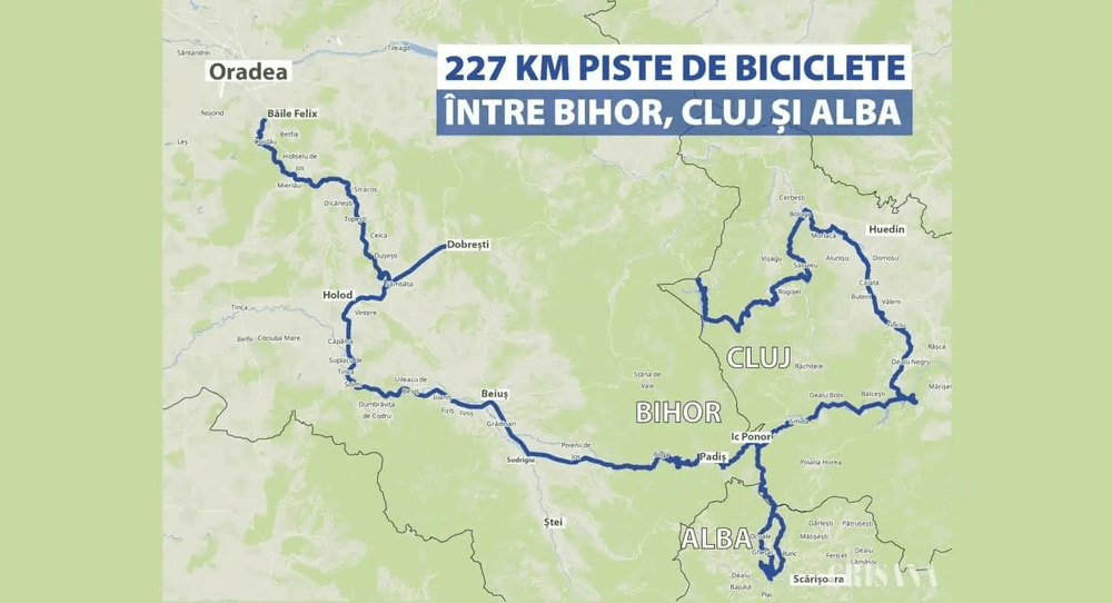 Velo Apuseni, proiectul pentru realizarea a 227 de kilometri de piste de biciclete în trei județe din Ardeal