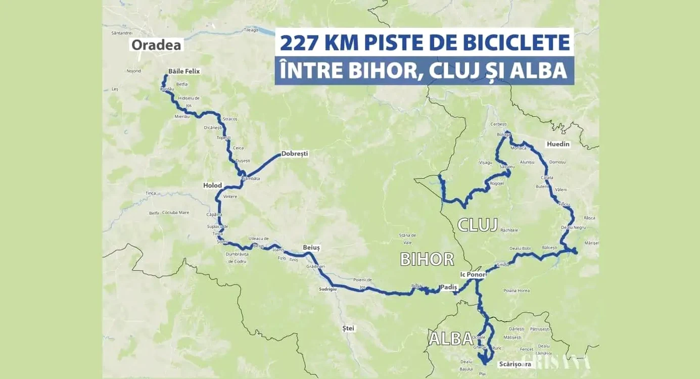 Traseul pistei de biciclete princ ele trei județe FOTO Adevărul