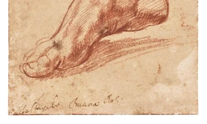Michelangelo a schițat un picior cu cretă roșie ca pregătire pentru o frescă de pe tavanul Capelei Sixtine FOTO Cristies jpg