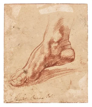 Michelangelo a schițat un picior cu cretă roșie ca pregătire pentru o frescă de pe tavanul Capelei Sixtine FOTO Cristies jpg
