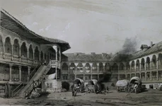 Hanul lui Manuc la 1841, litografie de Michel Bouquet (© Wikimedia Commons)