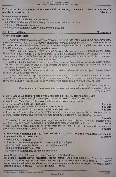 Evaluarea Națională 2020. Subiectele probei de Limba și literatura română - pagina 2