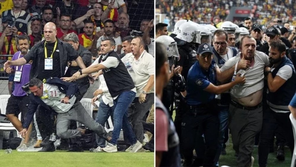 Imagini neverosimile în Turcia. Președintele lui Fenerbahce, trântit la pământ și atacat de suporterii adverși VIDEO