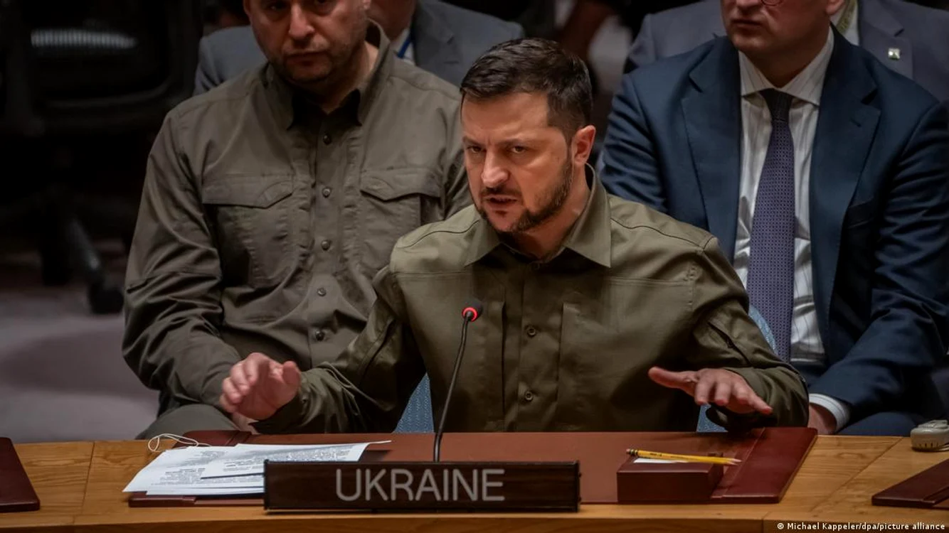 Președintele ucrainean Volodimir Zelenski pe 20 septembrie 2023 la ONU