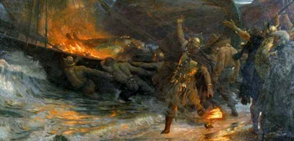 Funeralii vikinge Foto Manchester Art Gallery pictură din 1893