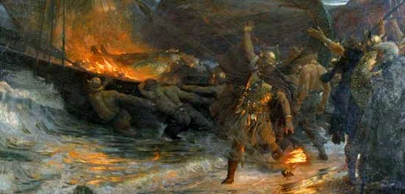 Funeralii vikinge, pictură din 1893, Foto: Manchester Art Gallery