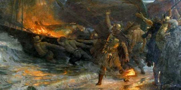 Funeralii vikinge Foto Manchester Art Gallery pictură din 1893