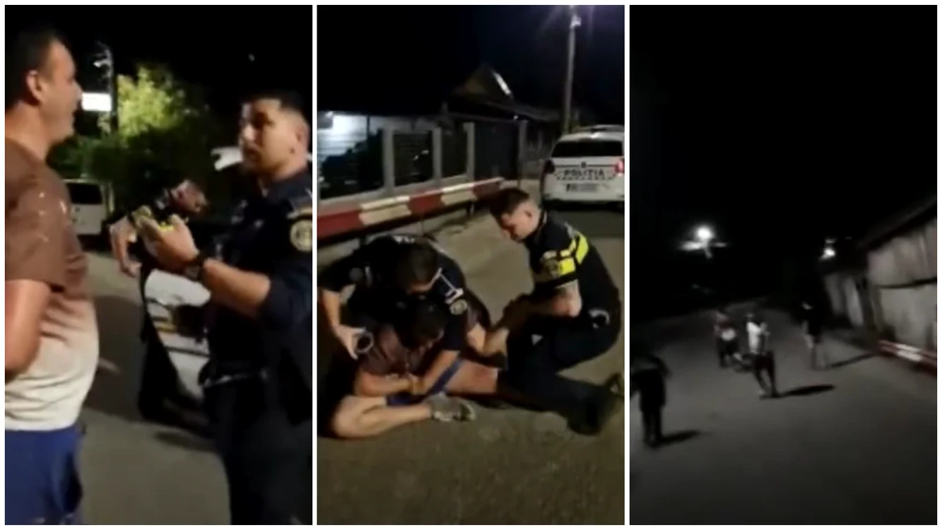 Un echipaj de poliție a tras focuri de avertisment, sâmbătă seară. 