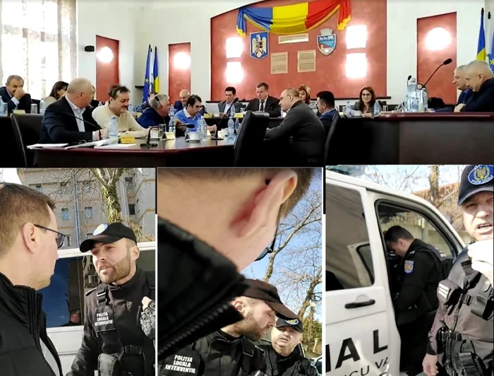 Vâlcean scos cu forţa din sala de şedinţe a Consiliului Local bruscat de reprezentanţii Poliţiei Locale Foto captură video