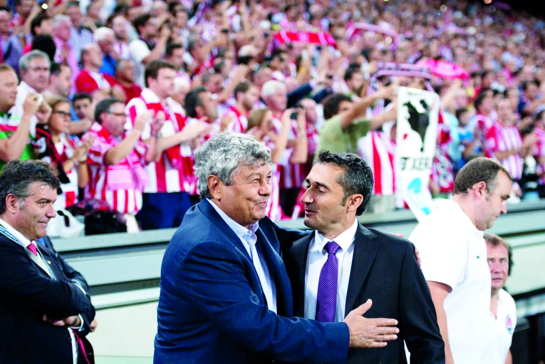 Lucescu, alături de Valverde, antrenorul lui Athletic. În tur, la Bilbao, scorul a fost egal, 0-0. FOTO: AP