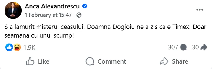 Postarea Ancăi Alexandrescu. FOTO: captură video Facebook