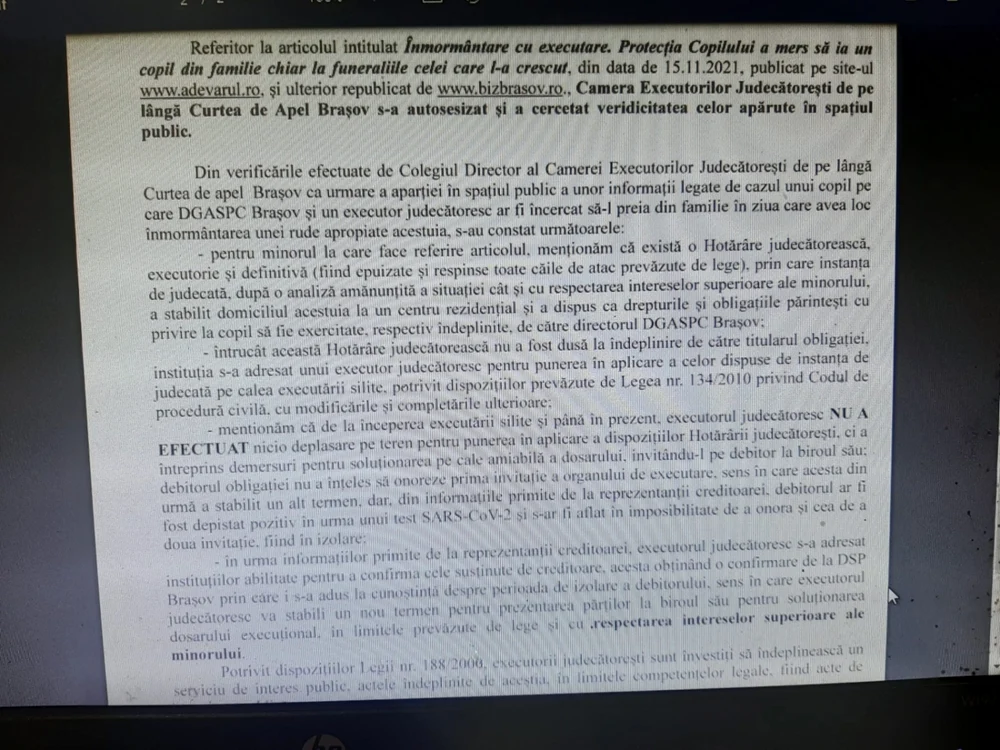 Drept la replică solicitat de Camera Executorilor Judecătoreşti Braşov FOTO Ioan Buciumar