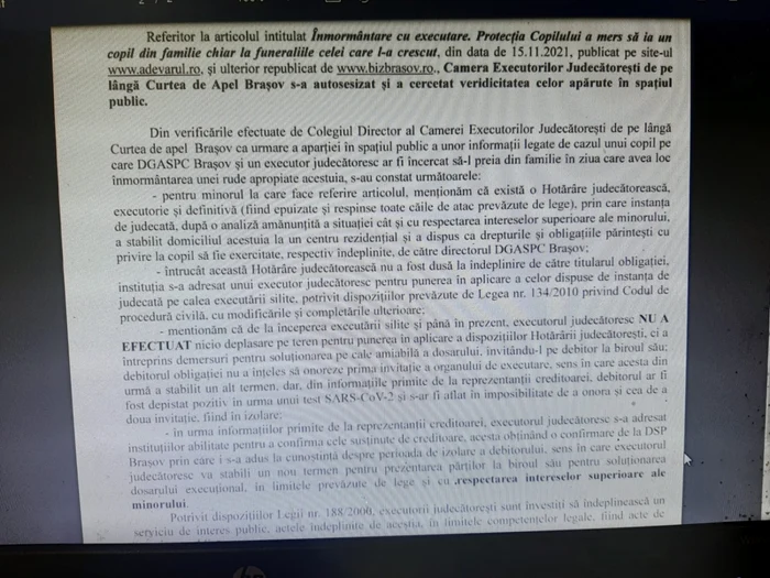 Drept la replică solicitat de Camera Executorilor Judecătoreşti Braşov FOTO Ioan Buciumar