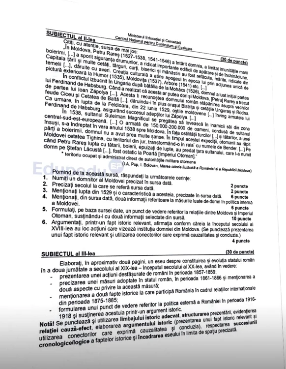 Subiecte la Istorie. FOTO sursă Adevărul