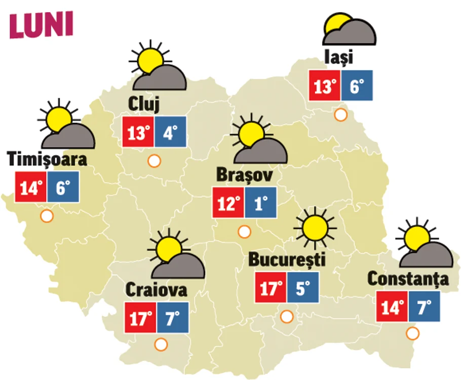Prognoza meteo 9 noiembrie anunță că temperaturile sunt în creștere ușoară
