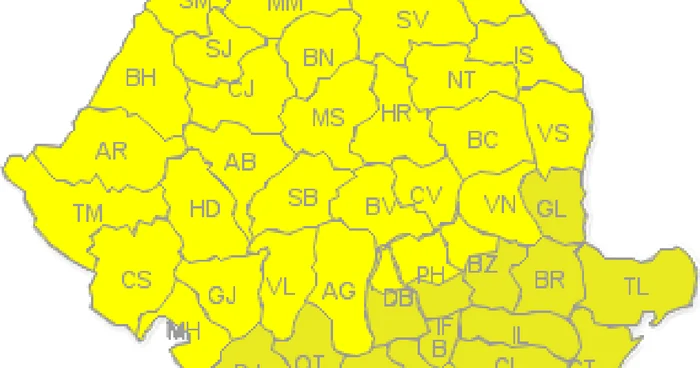 Meteorologii au emis o avertizare de cod galben de furtună