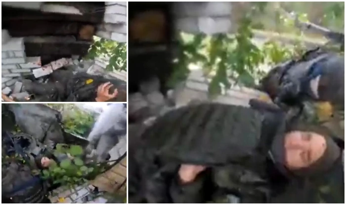 Soldatul rus suține peste care s-a prăbușit un zid a spus că este medic FOTO captură video
