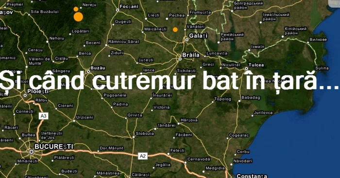 Aşa se vede România pe harta cutremurelor de azi. FOTO Captură ecran/Quakes Map