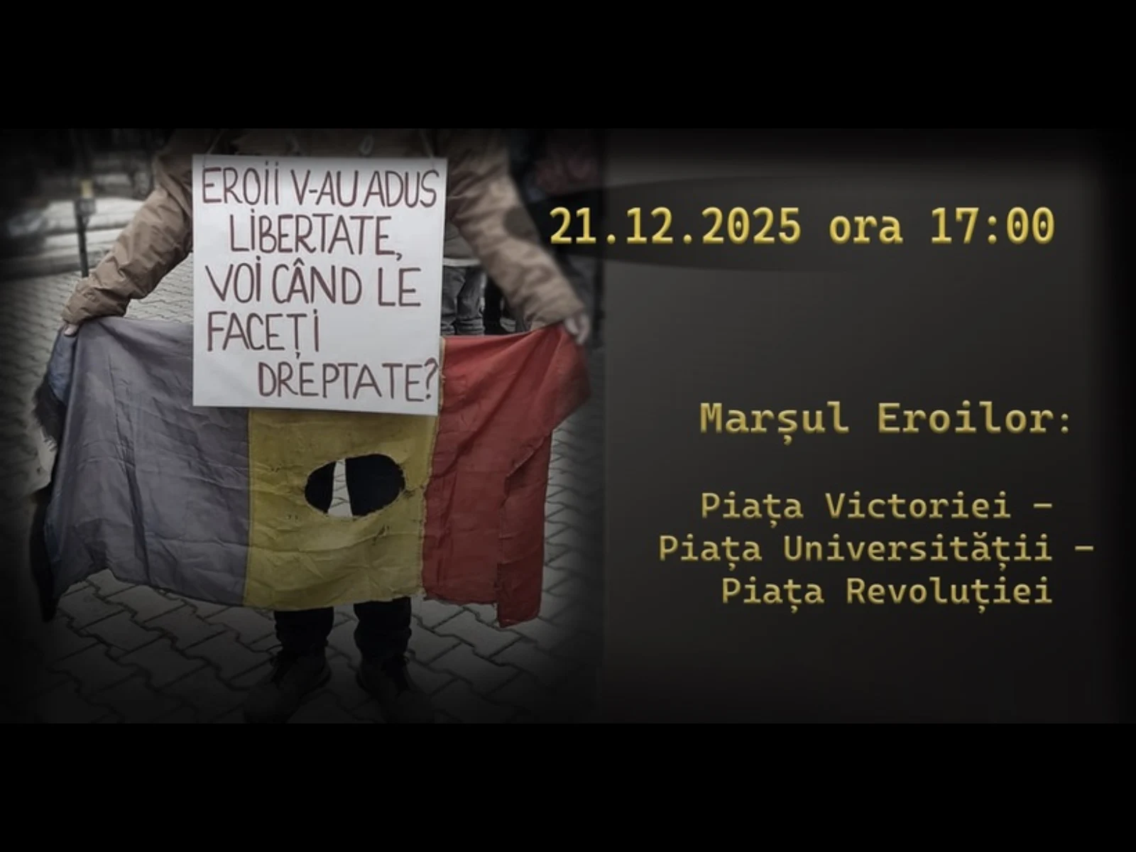 Marș memorial în București pe 21 decembrie pentru cei uciși la Revoluție. „Nu putem vorbi despre justiţie în România fără pedepsirea celor vinovaţi”