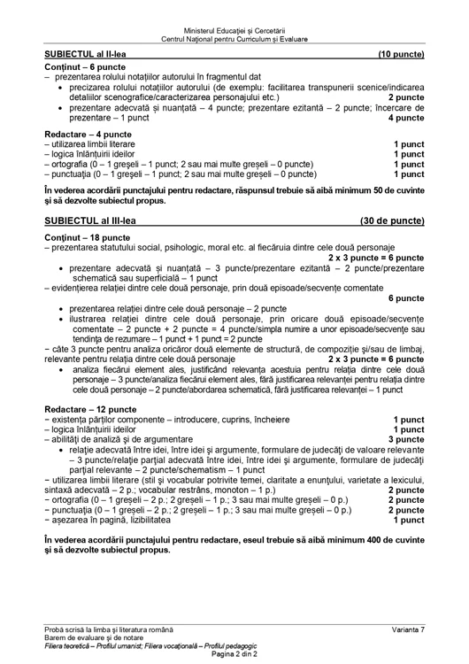 Barem subiecte profil uman