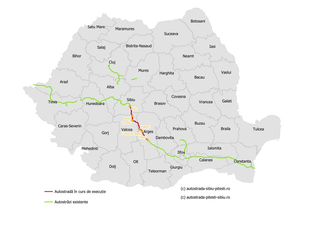 Autostrada Sibiu Pitești porțiunea cu roșu de pe hartă Foto autostradasibiupitesti ro