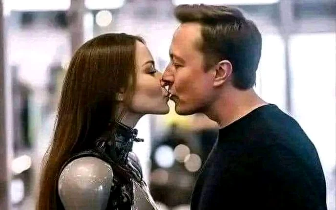 Elon Musk, sărutând o femeie robot FOTO Twitter