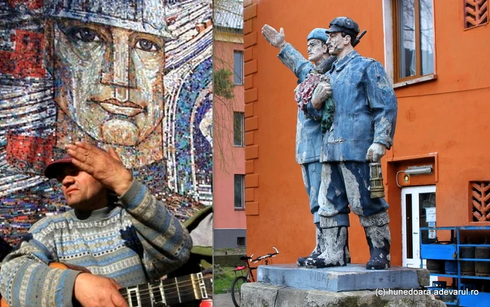 Frescă în Vulcan și statuie a minerilor din Uricani. Foto: Daniel Guță
