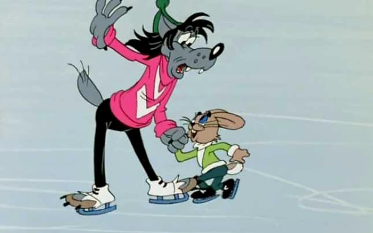 Imagine din filmul animat ”Nu, pogodi! produs de Soyuzmultfilm. Serialul a fost creat în 1969 şi a devenit un serial animat popular în Uniunea Sovietică.