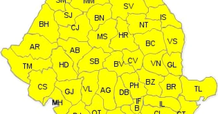 Codul Galben esta valabil până mâine (sursa: www.meteoromania.ro )