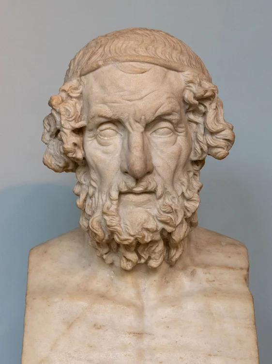 Homer. Bust de marmură din perioada romană, aflat la British Museum (© Mike Peel/Wikimedia Commons)