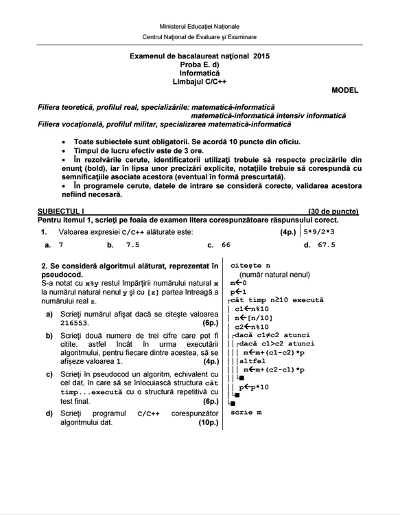 Proba E. Informatică - prima sesiune