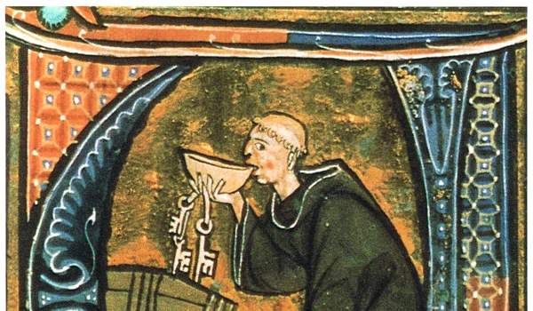 Monk sneaking a drink jpg