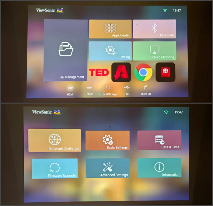 Proiector ViewSonic meniu / setări.