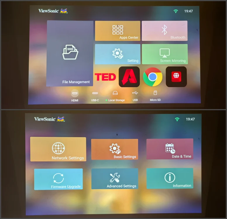 Proiector ViewSonic meniu / setări.