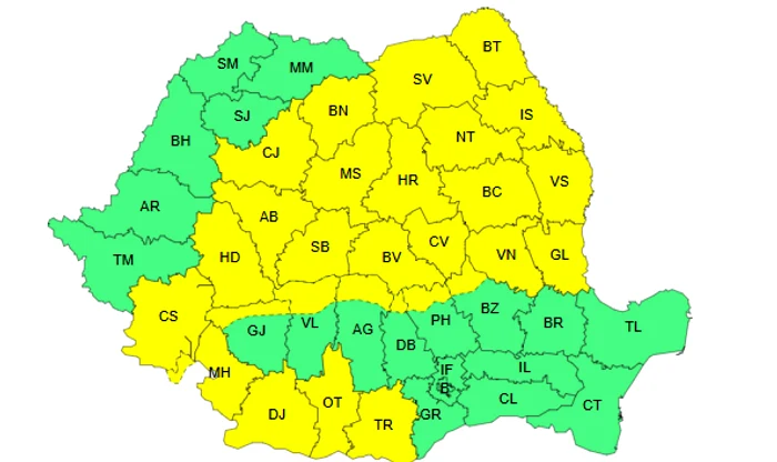 Județele vizate de Codul galben, vineri, după ora 14. FOTO ANM