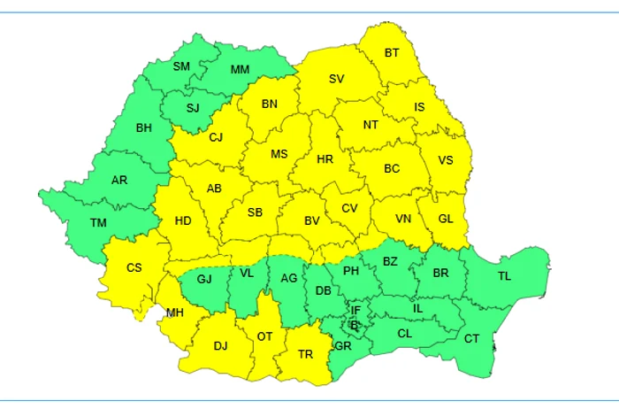 Județele vizate de Codul galben, vineri, după ora 14. FOTO ANM