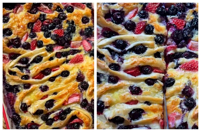 Plăcintă cu afine și căpșuni / Foto: colaj captură video TikTok