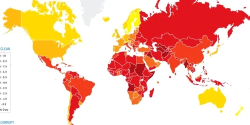 Cu cât culoarea roşie este mai puternică, cu atât nivelul de corupţie este mai ridicat FOTO:transparency.org