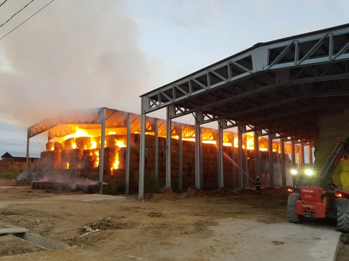 Incendiu la un depozit de plante furajere în ba\ltă, pe raza localităţii Borcea FOTO ISU Călăraşi