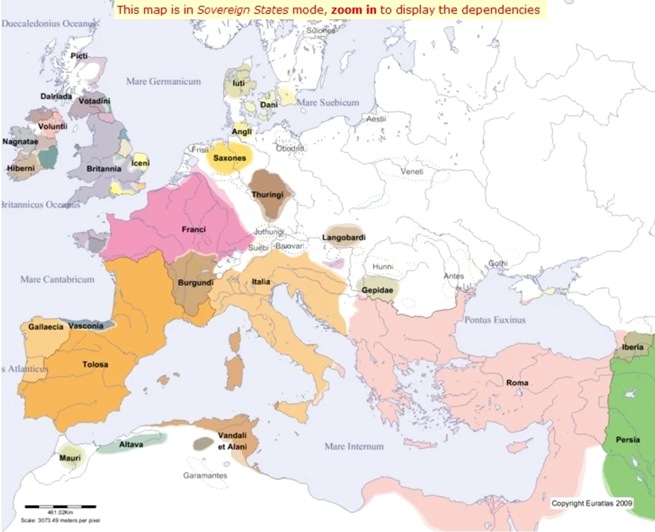 Hartă Europa, anul 500 / sursă: Euratlas.net