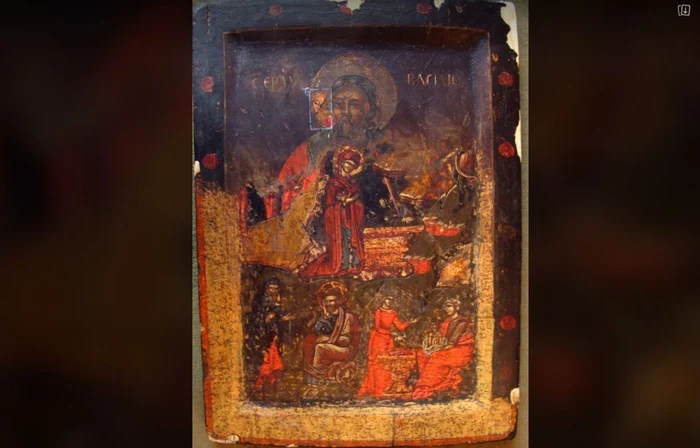 Icoană de la 1700, descoperită de un restaurator al Muzeului Goleşti sub stratul pictural al unei icoane din 1801