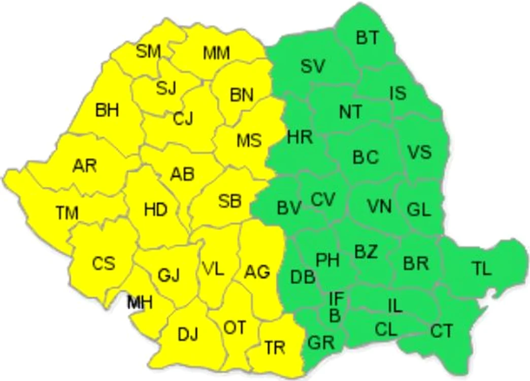 Cod galben în judeţele din jumătatea de vest a ţării
