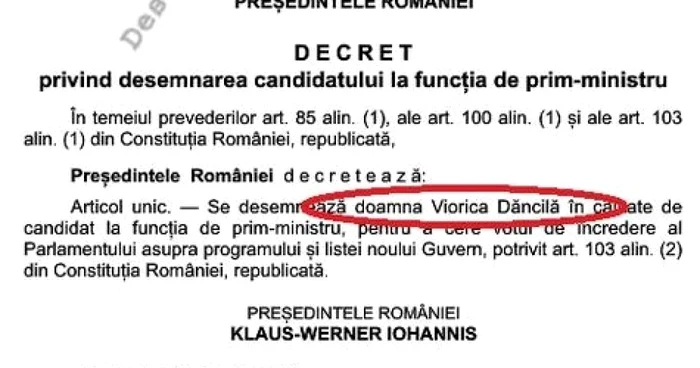 Decret desemnare Viorica Dancila FOTO Hotnews