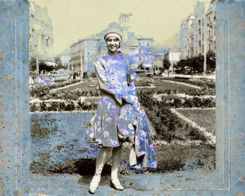 Renée Renard - Diminescu Zoe Coste, în centrul oraşului Timişoara, 1932