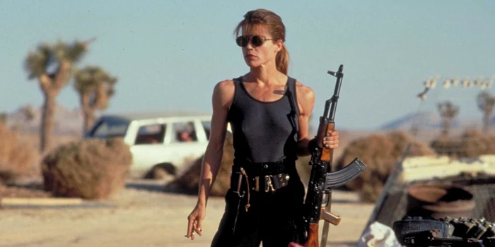 Secvenţă din filmul "Terminator 2", Linda Hamilton în rolul Sarah Connor