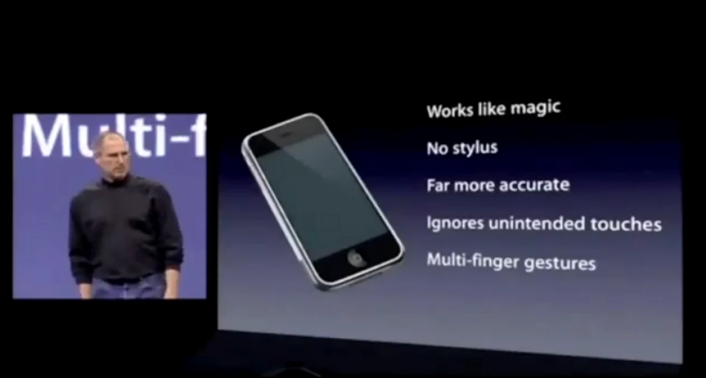 Steve Jobs prezintă primul iPhone în 2007.