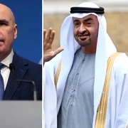 Ilie Bolojan si Mohamed bin Zayed Al Nahyan foto colaj inquam photos (George Călin) si epa efe png